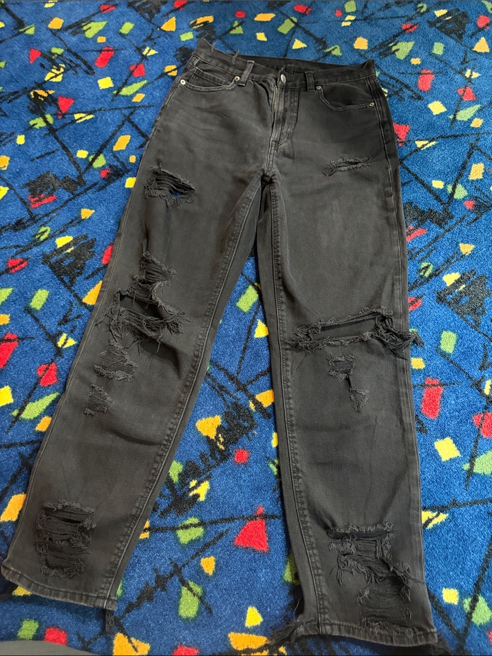 American Eagle Outfitters Black Distressed Relaxed Jeans